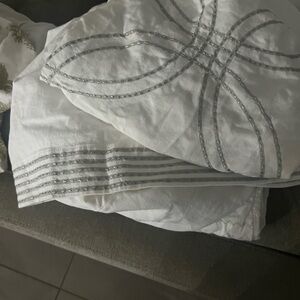Restoration Hardware White and Silver crib skirt and smallpillow case